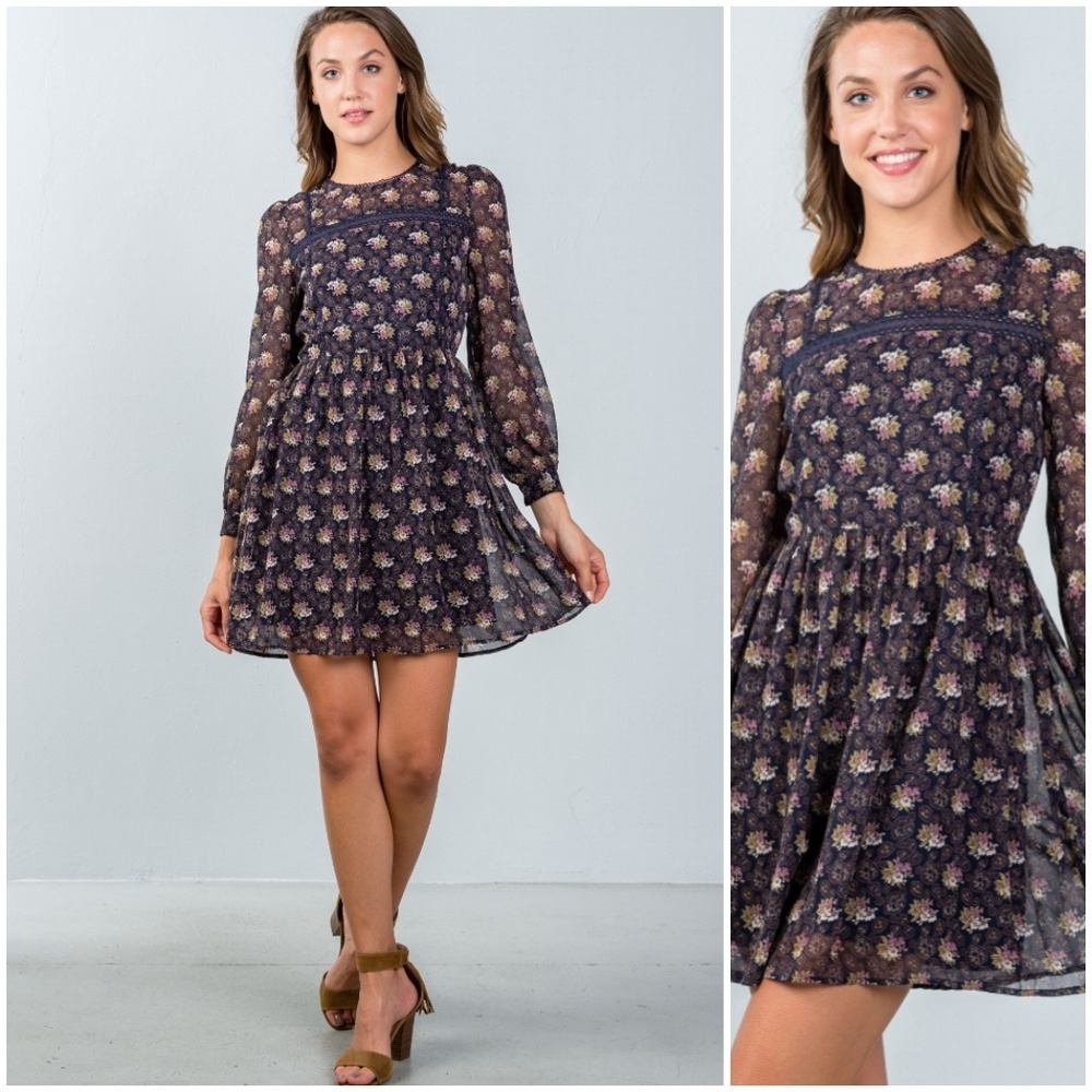 🌷Floral Bohemian Mini Skater Dress - Picture 2 of 3